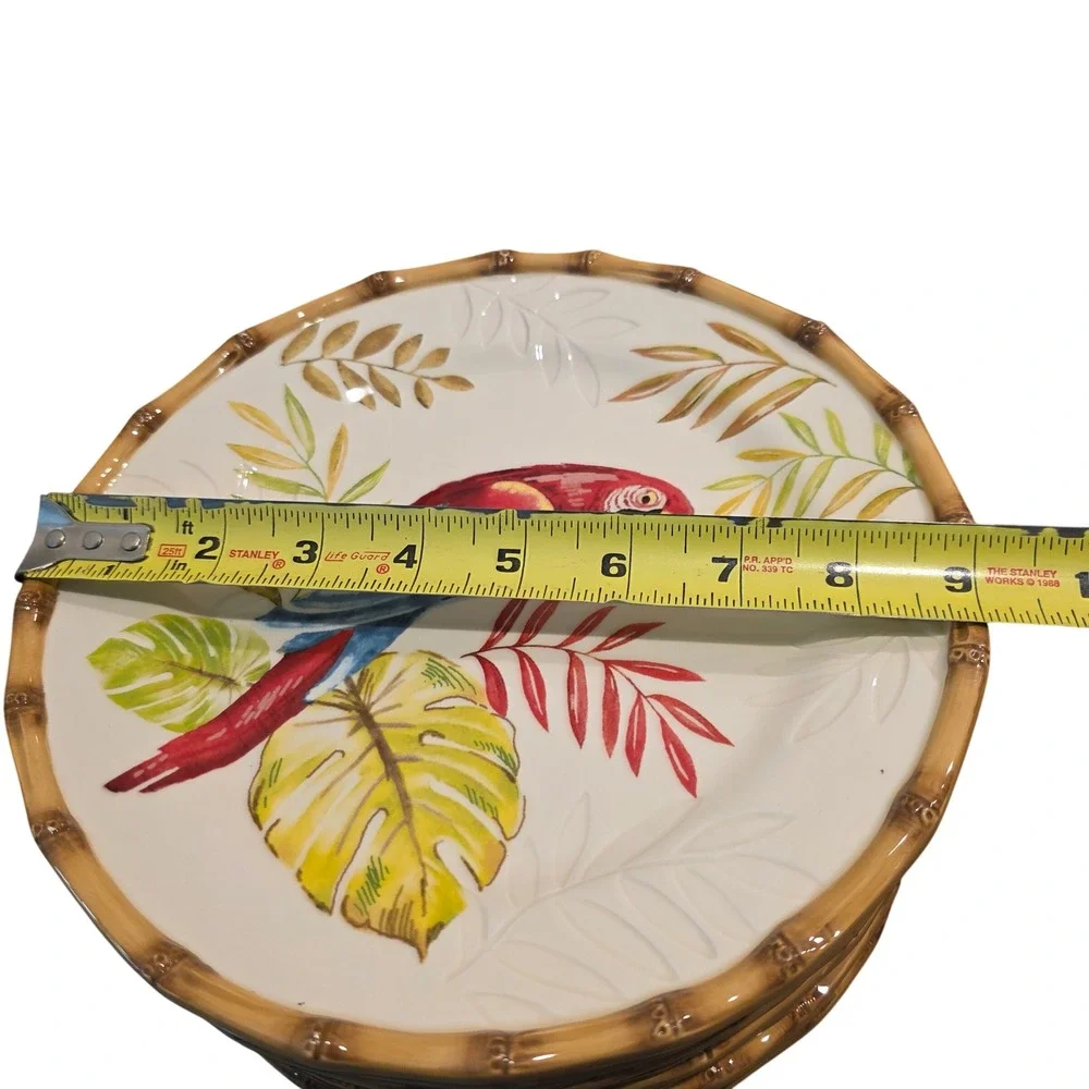 Pier 1 Cabana Macaw Parrot‎ Tropical Salad Dessert Plates Colorful Set of 4